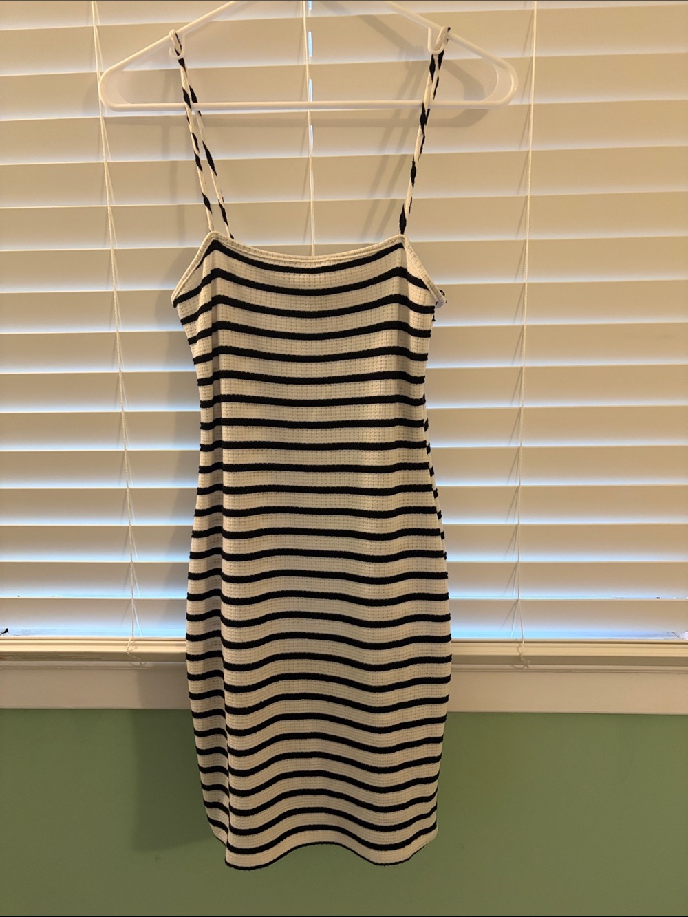 Forever 21 Black and White Striped Knit Spaghetti-Strap Mini Dress